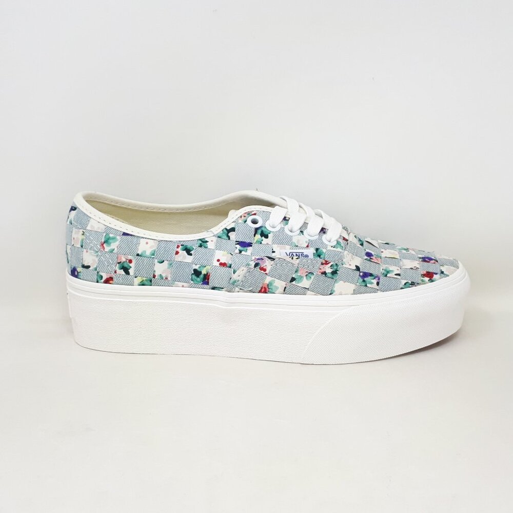 Vans Authentic Stackform Platform Denim Floral Woven White Shoe Sneaker Womens